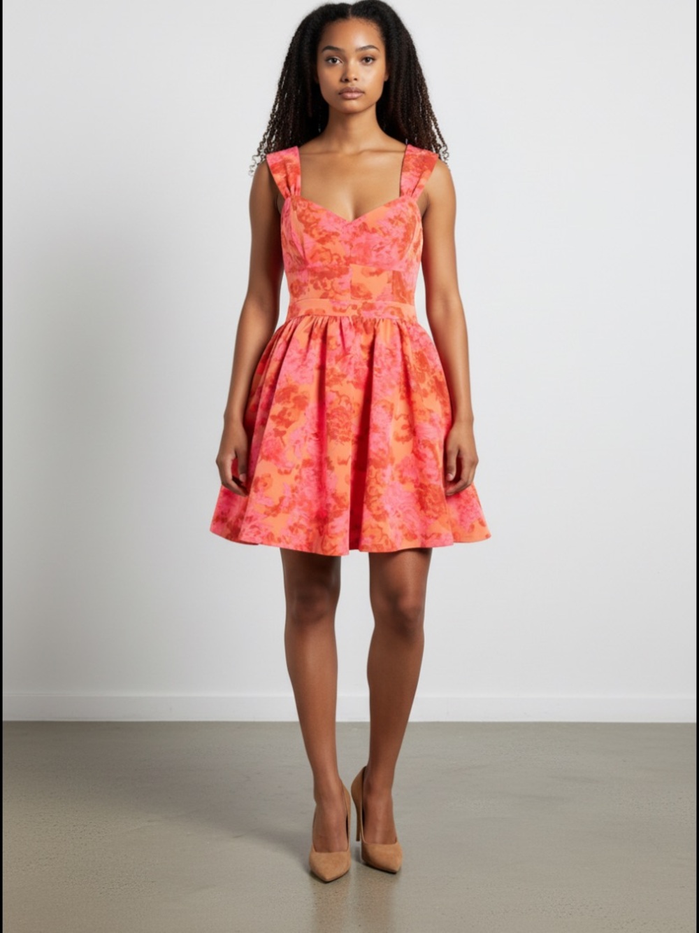 Chelsea 28 Coral Pink Floral Sweetheart Mini Dress,fit and flare dress size med